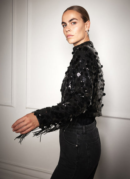 Black Sequin Fringed Shrug