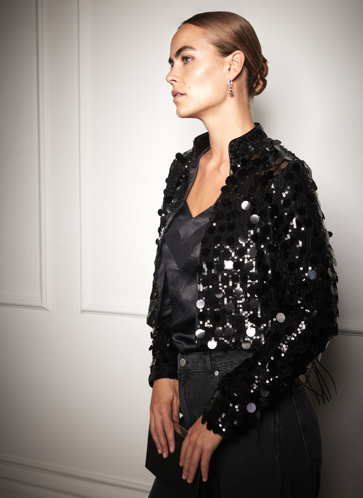 Black Sequin Fringed Shrug