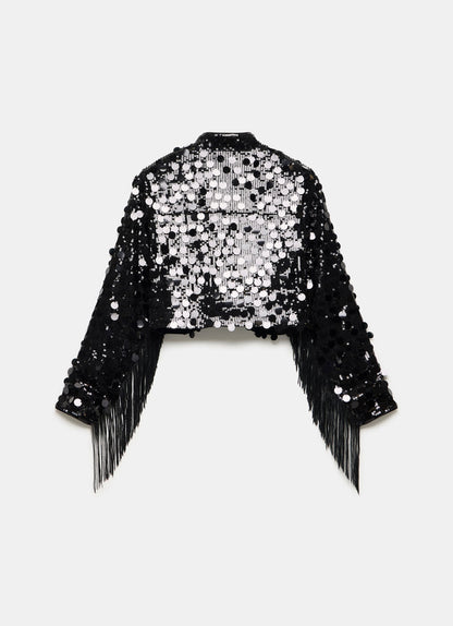 Black Sequin Fringed Shrug