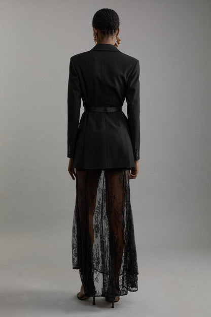 Sheer Lace Godet Woven Maxi Skirt