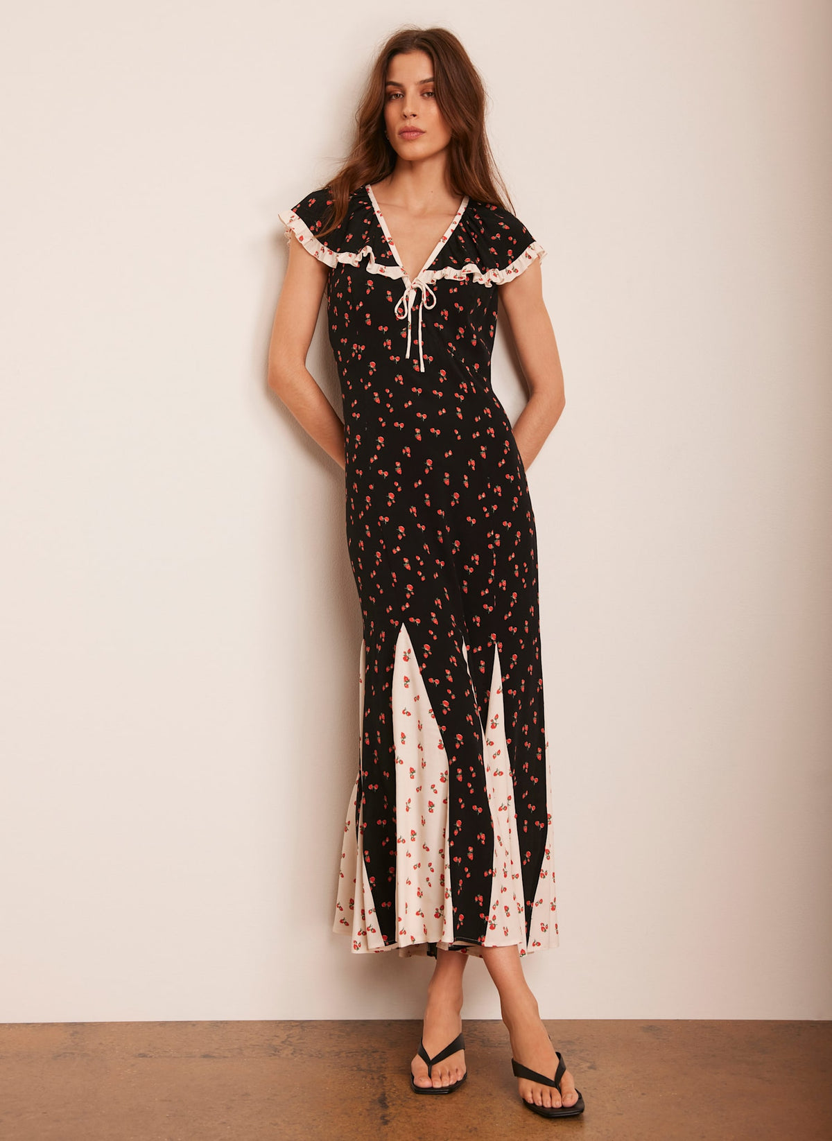 Black Strawberry Print Maxi Dress