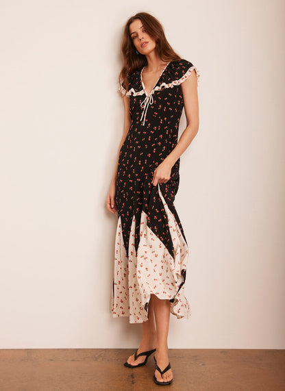 Black Strawberry Print Maxi Dress