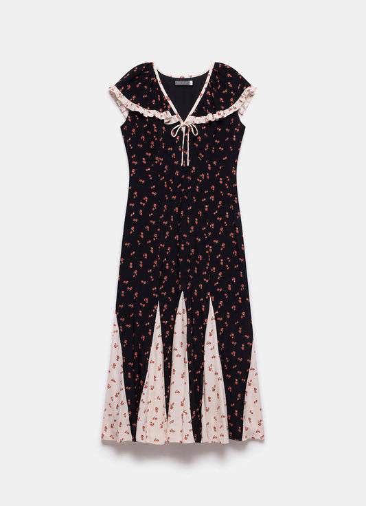 Black Strawberry Print Maxi Dress