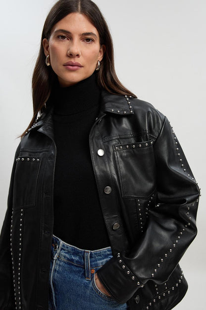 Studded Leather Tailored Jacket