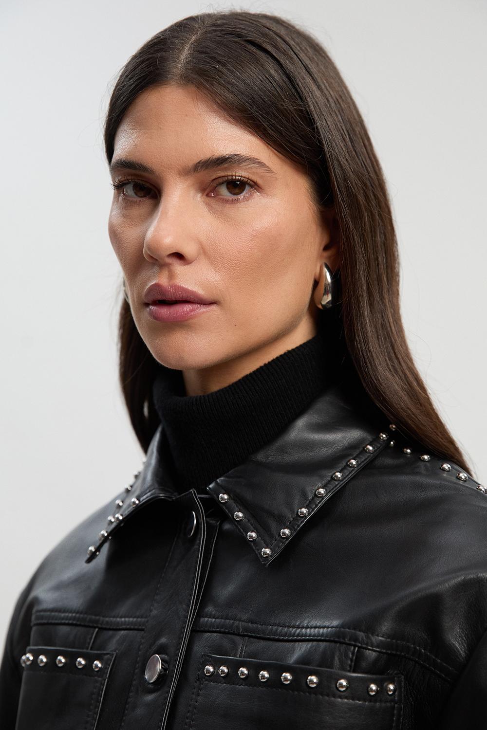 Studded Leather Tailored Jacket