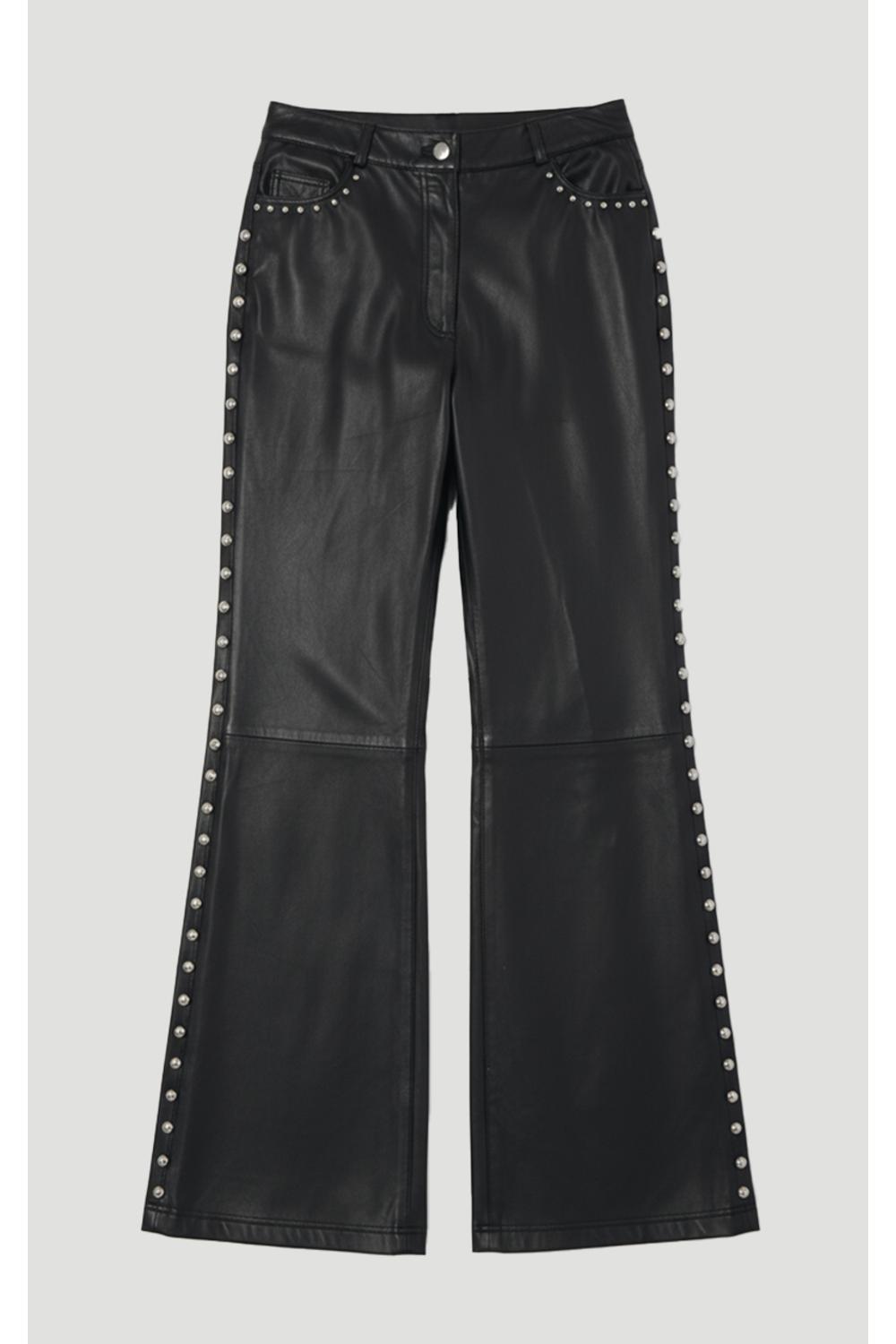 Studded Leather Wide Leg Trouser