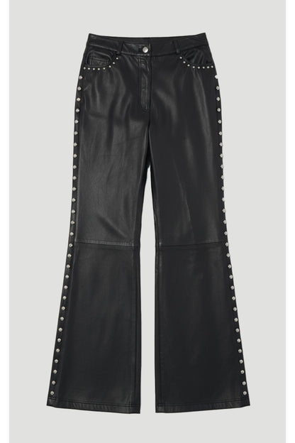 Studded Leather Wide Leg Trouser
