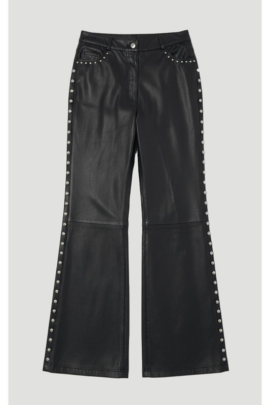 Studded Leather Wide Leg Trouser