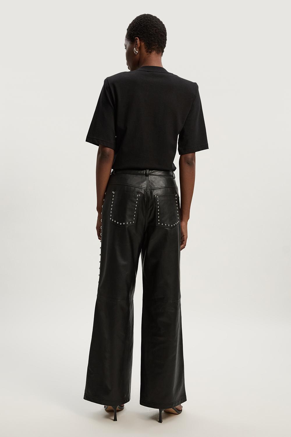 Studded Leather Wide Leg Trouser