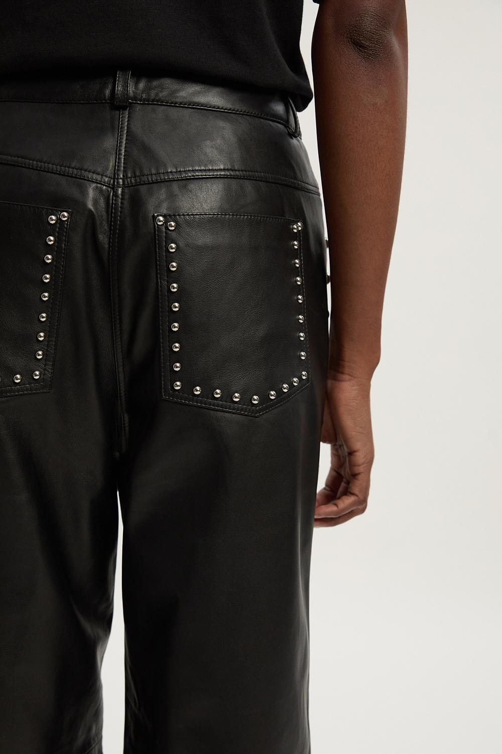 Studded Leather Wide Leg Trouser