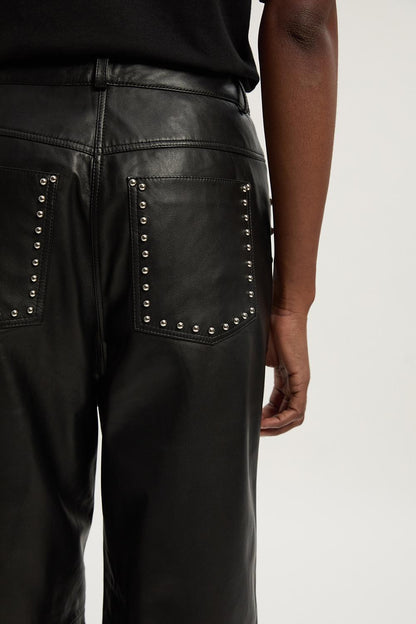 Studded Leather Wide Leg Trouser