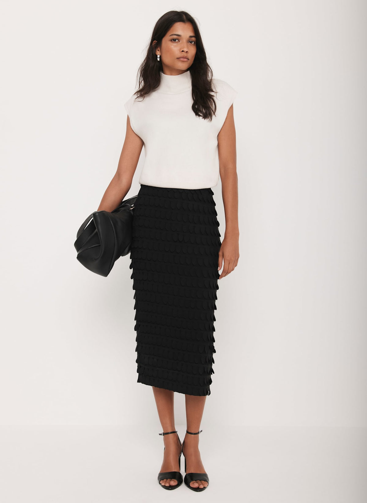 Black Textured Pencil Skirt