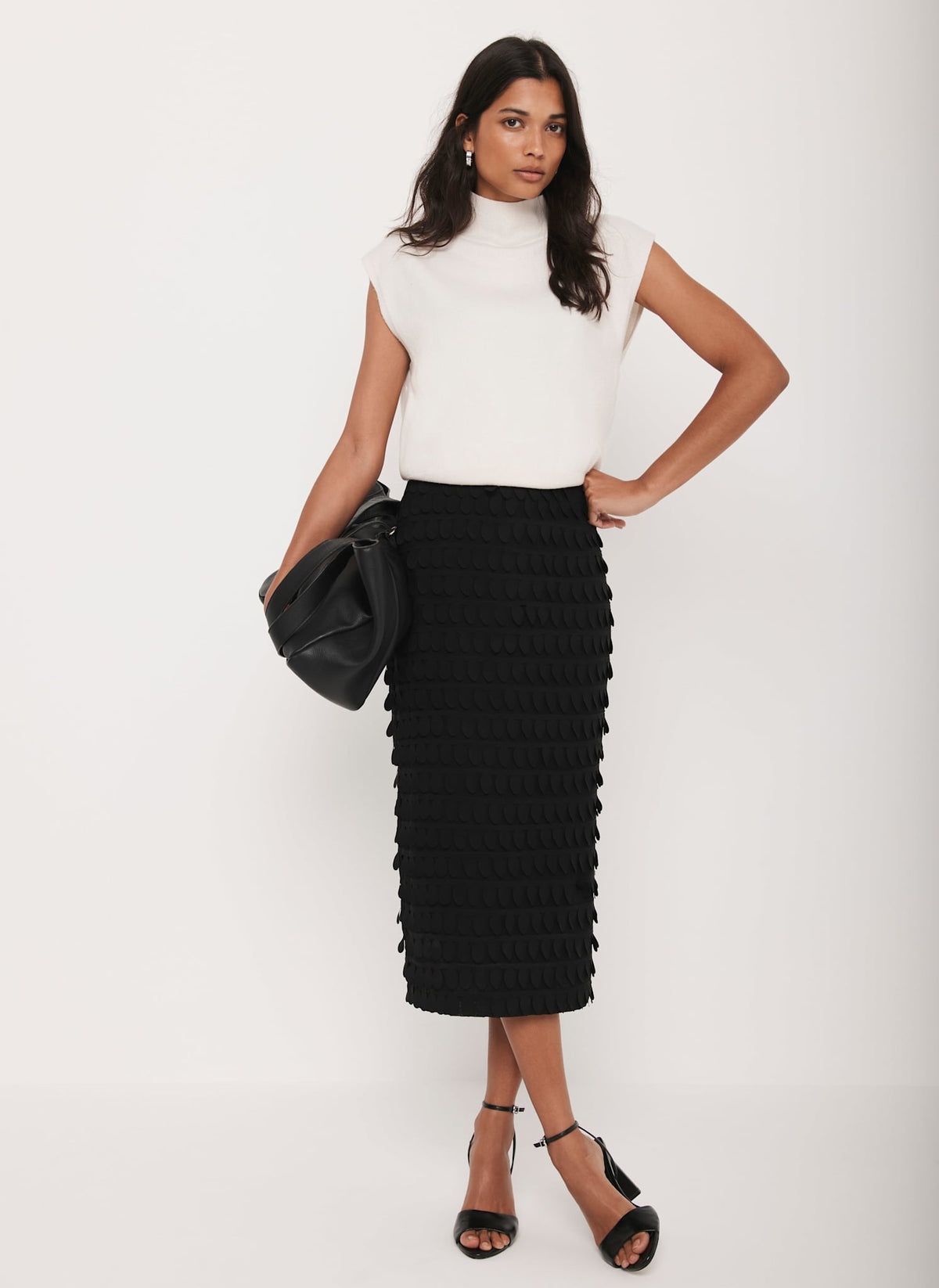 Black Textured Pencil Skirt