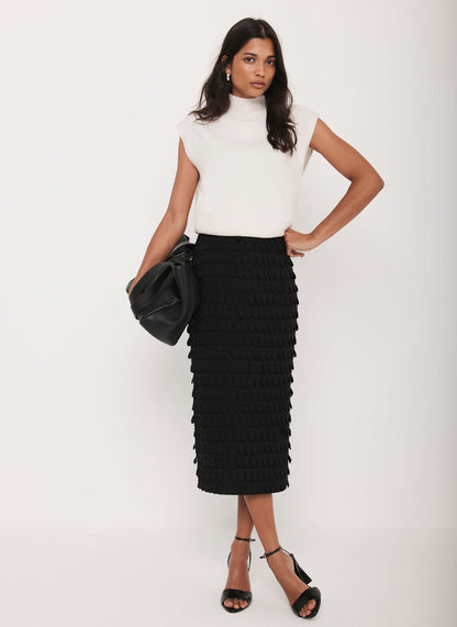 Black Textured Pencil Skirt