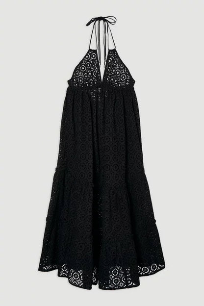 Tiered Broderie Maxi Beach Dress