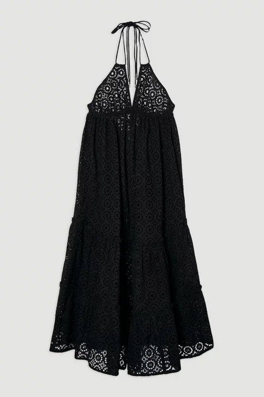 Tiered Broderie Maxi Beach Dress