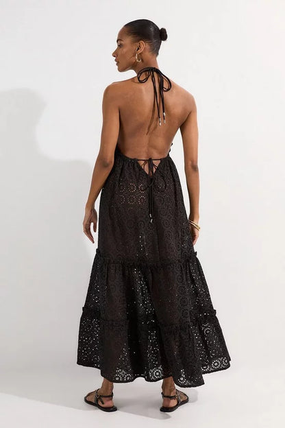 Tiered Broderie Maxi Beach Dress