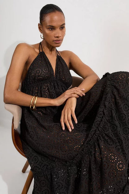 Tiered Broderie Maxi Beach Dress