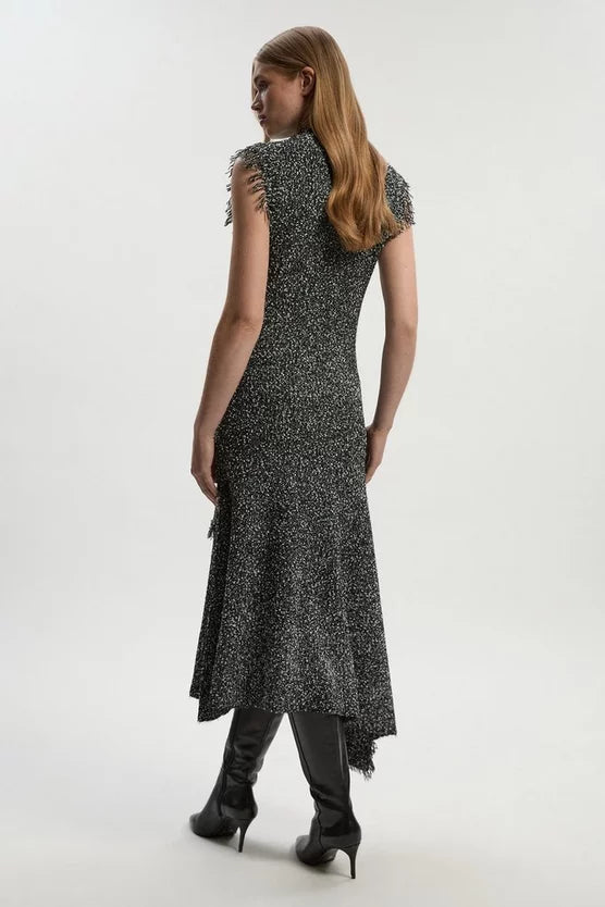 Tweed Yarn Fringe Trim Knitted Dress