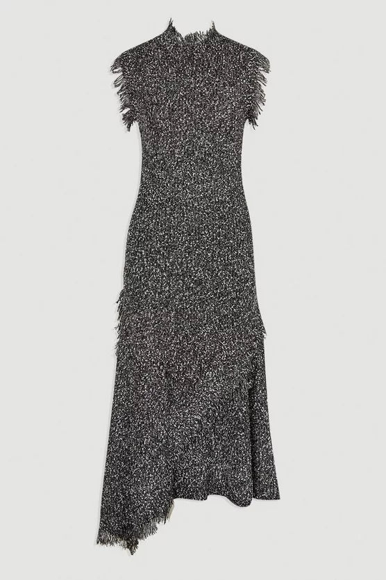 Tweed Yarn Fringe Trim Knitted Dress