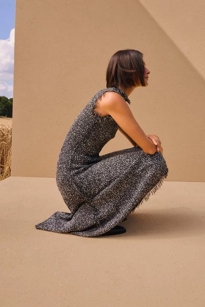 Tweed Yarn Fringe Trim Knitted Dress