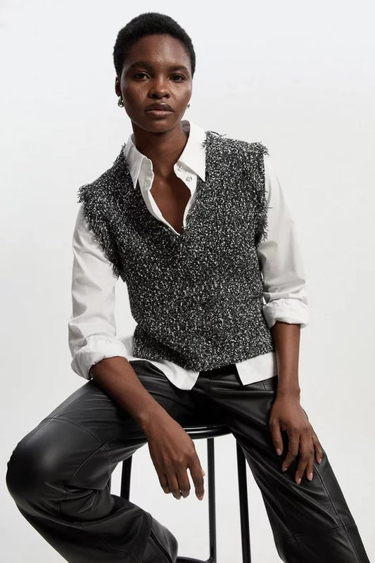 Tweed Yarn Fringe Trim Knitted Tank