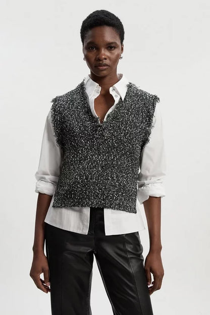 Tweed Yarn Fringe Trim Knitted Tank