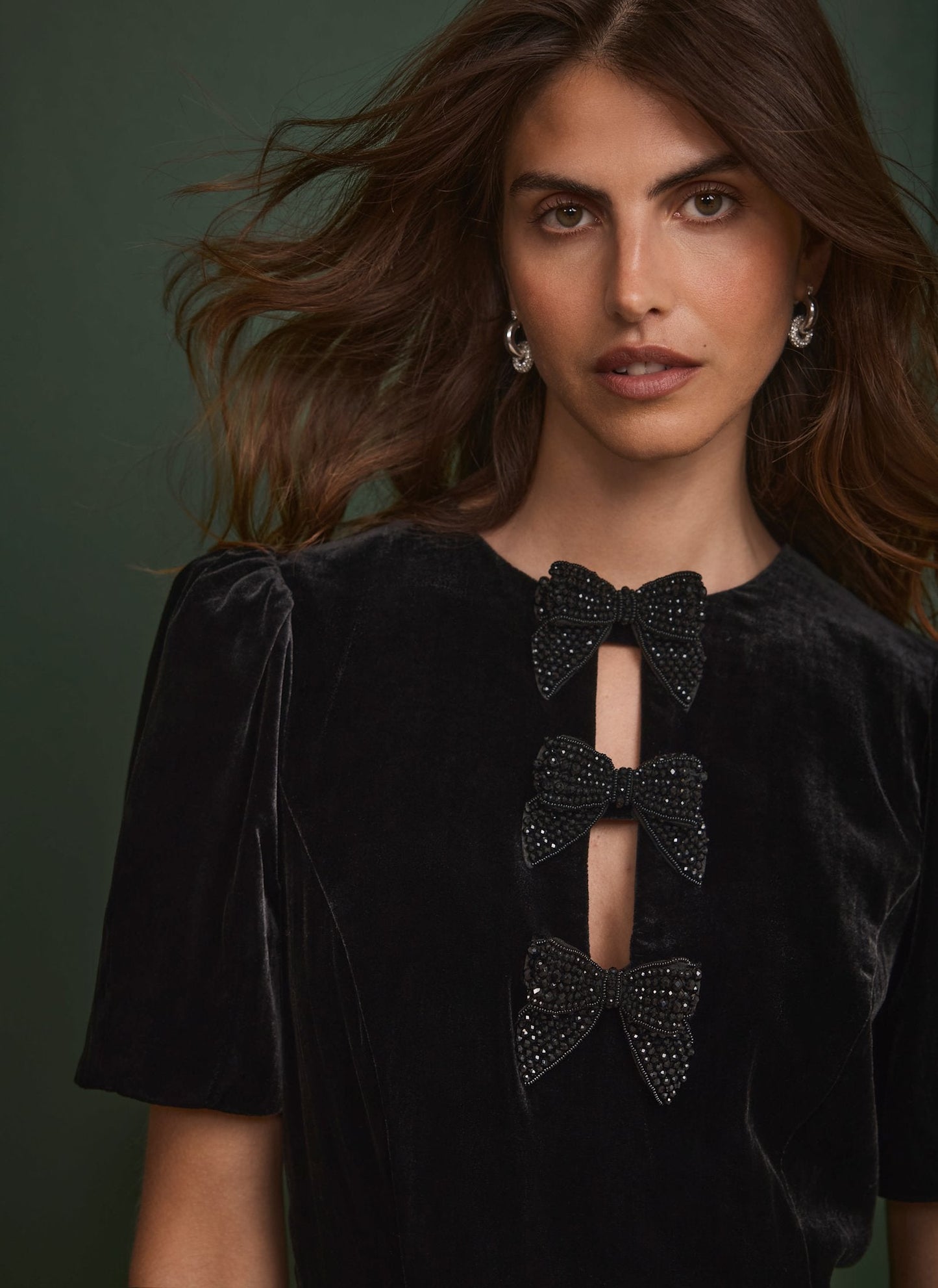 Black Velvet Bow Midi Dress