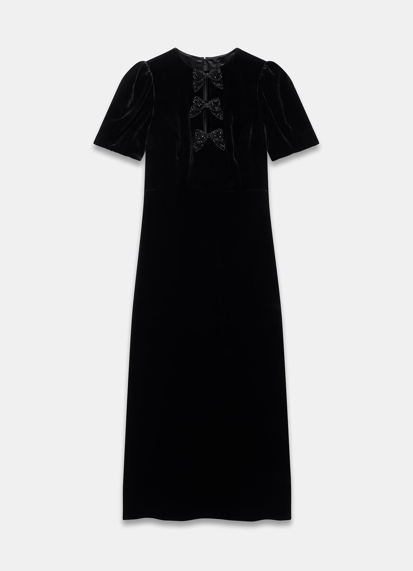 Black Velvet Bow Midi Dress