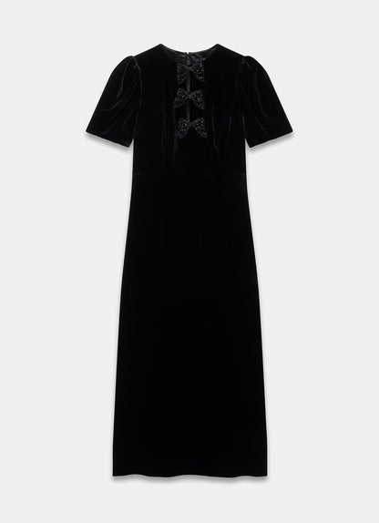 Black Velvet Bow Midi Dress