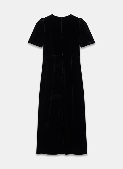 Black Velvet Bow Midi Dress