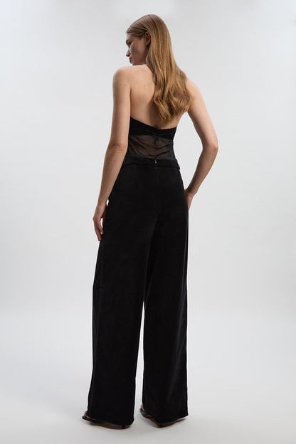 Velvet Groisgrain Tailored Wide Leg Trouser