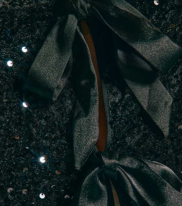 Black Velvet Sequin Embellished Tie Front Cardigan