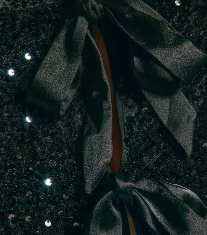 Black Velvet Sequin Embellished Tie Front Cardigan