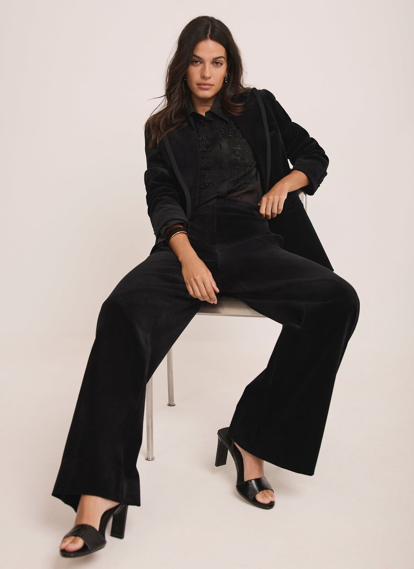 Black Velvet Wide Tailored Trousers