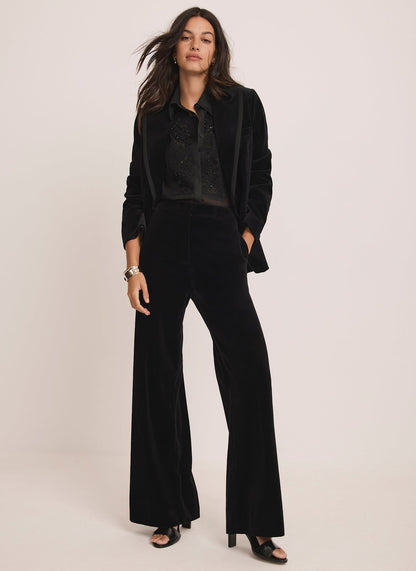 Black Velvet Wide Tailored Trousers