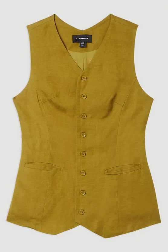 Viscose Linen Woven Longline Waistcoat