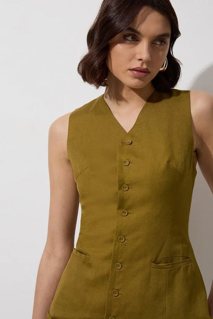 Viscose Linen Woven Longline Waistcoat