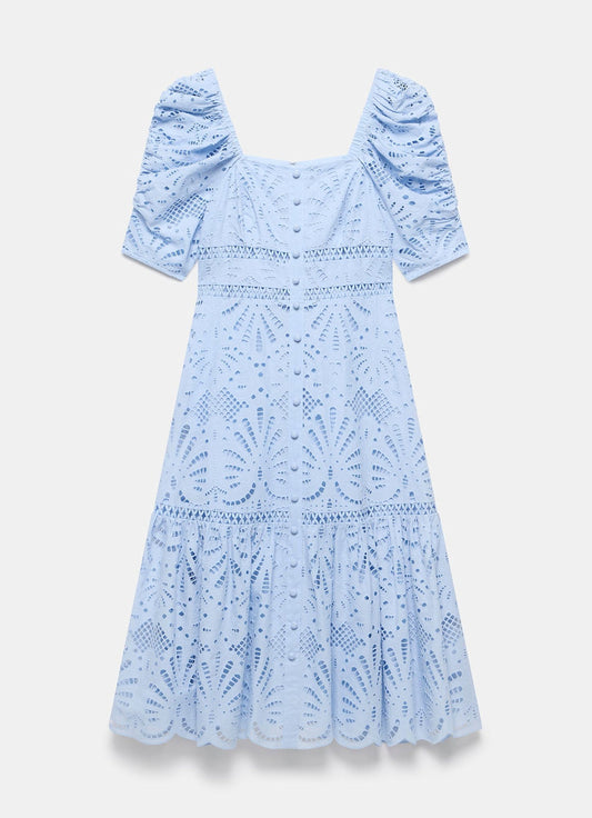 Blue Broderie Midi Dress
