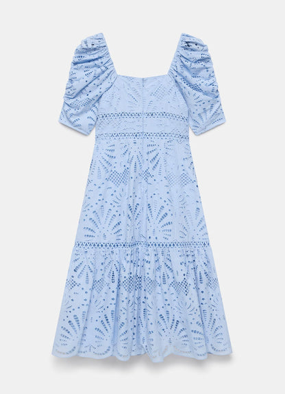 Blue Broderie Midi Dress