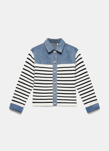Blue Denim Striped Knit Jacket