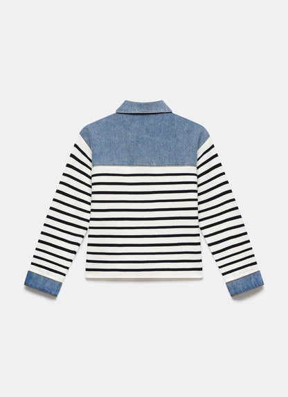 Blue Denim Striped Knit Jacket