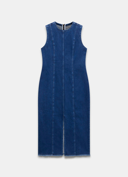 Blue Sleeveless Denim Midi Dress