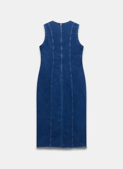 Blue Sleeveless Denim Midi Dress