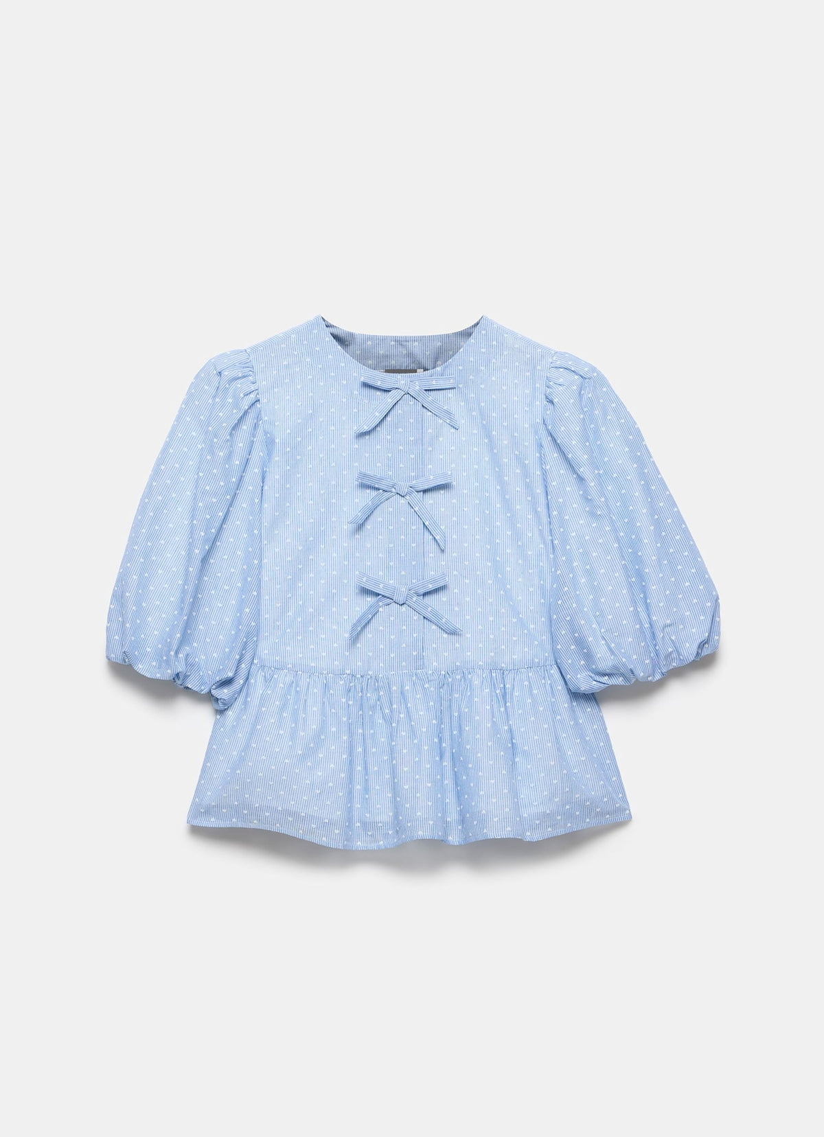 Blue Striped Puff Sleeve Top