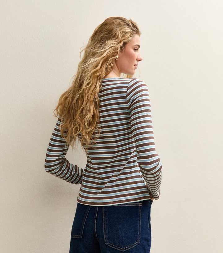 Blue Striped Crew Neck Cardigan