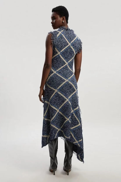 Tweed Yarn Fringe Trim Knitted Dress