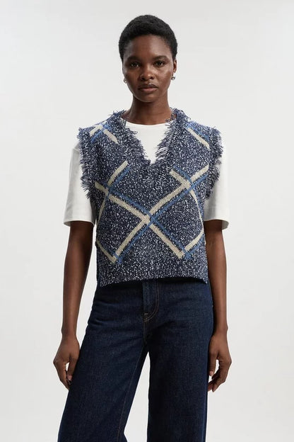 Tweed Yarn Fringe Trim Knitted Tank