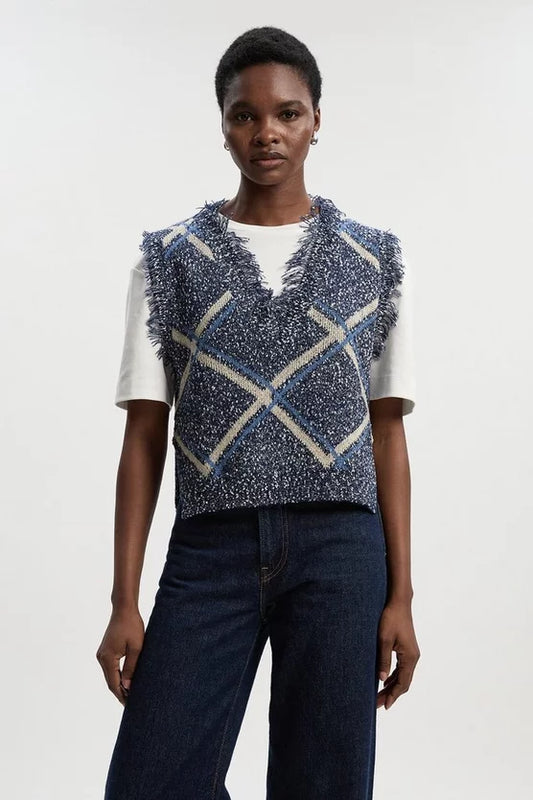 Tweed Yarn Fringe Trim Knitted Tank