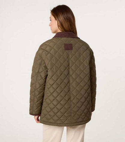 Blue Vanilla Khaki Diamond Quilted Coat